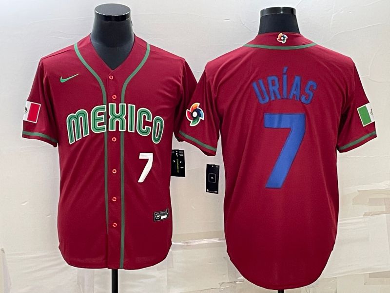 Men 2023 World Cub Mexico 7 Urias Red Nike MLB Jersey37
